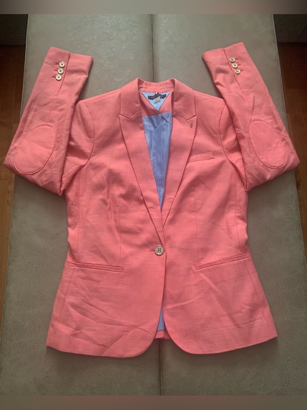 Tommy Hilfiger Womens Coral One Button Elbow Patch Blazer Jacket NWOT Size 6